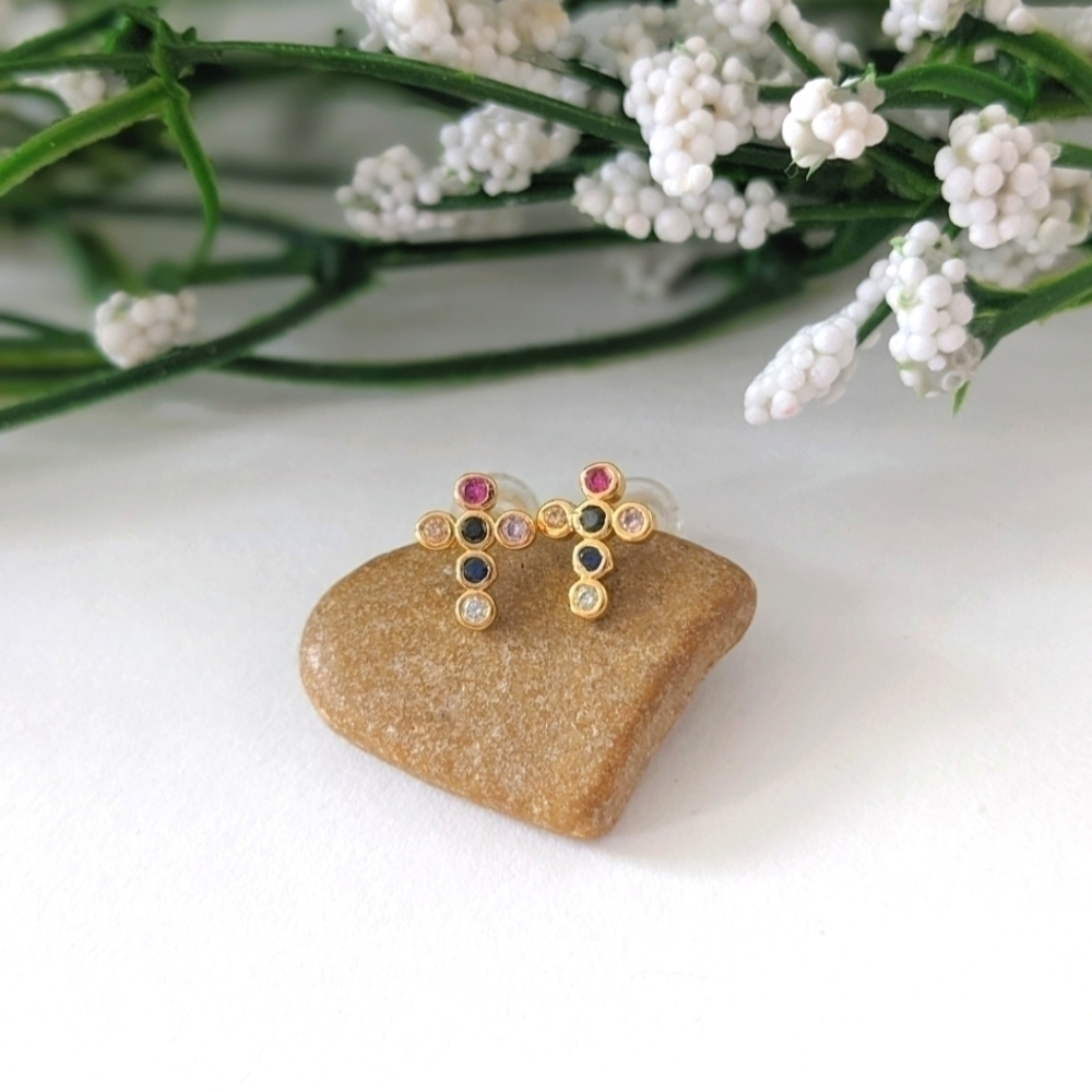 Gold  Filled Small Cross Earring Studs | Brand New